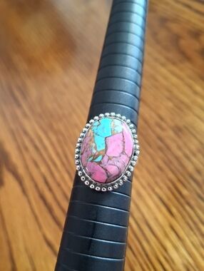 Ring Cotton Candy Oval Stone Sterling Silver Size 7.5